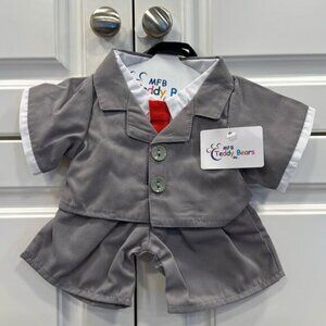 Teddy Bear Grey Suit with red tie & suit case. By MFB Teddy Bears Inc. NWT